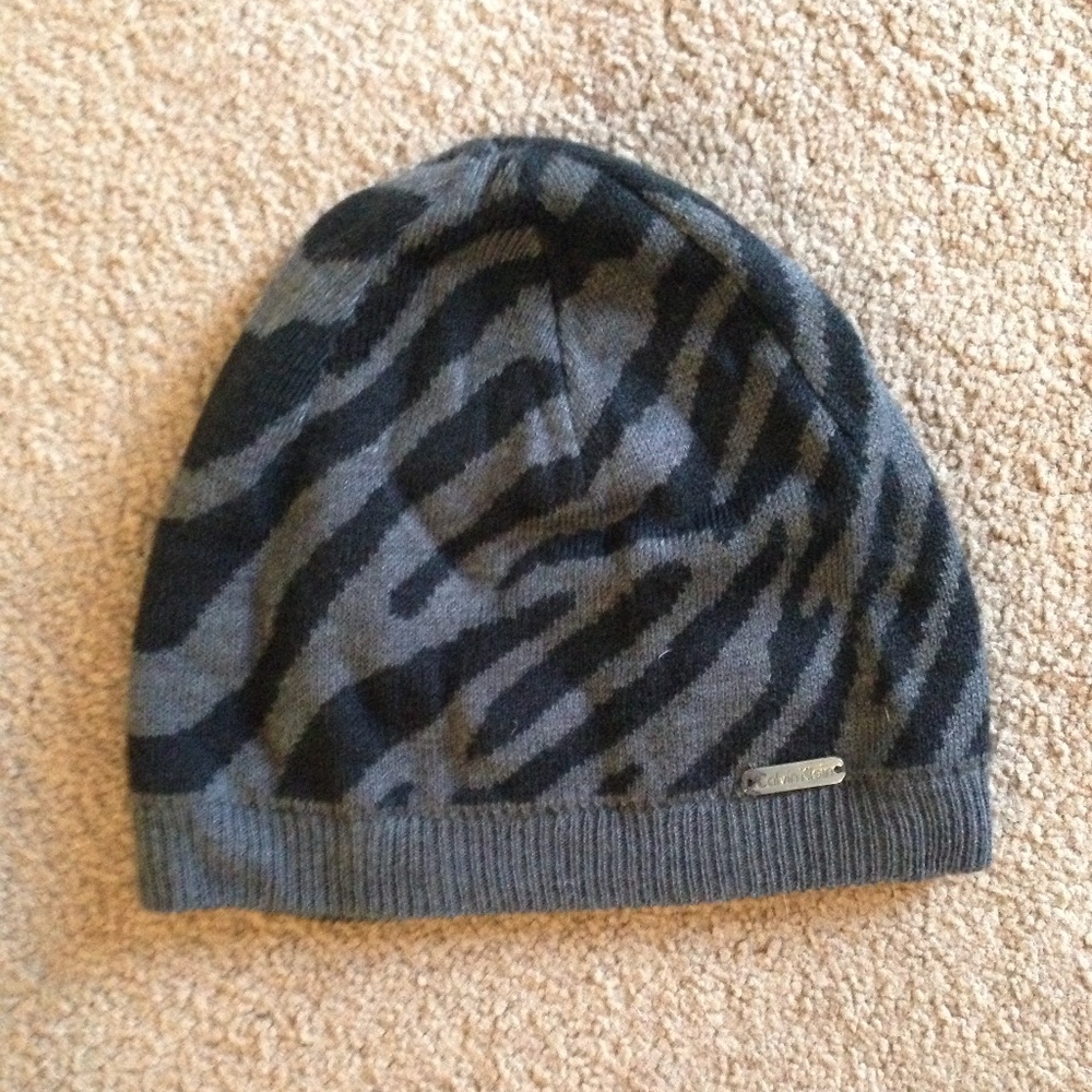 Calvin Klein Beanie Grey and Black Zebra Stripe